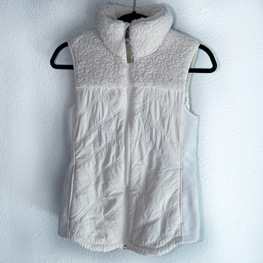 Prana Esla Fleece Vest White XS Rib Sides Hiking Outdoor